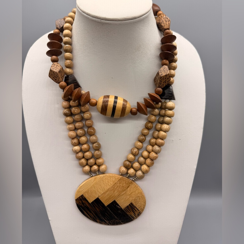 Elegant Wooden Beaded Necklaces set of Two